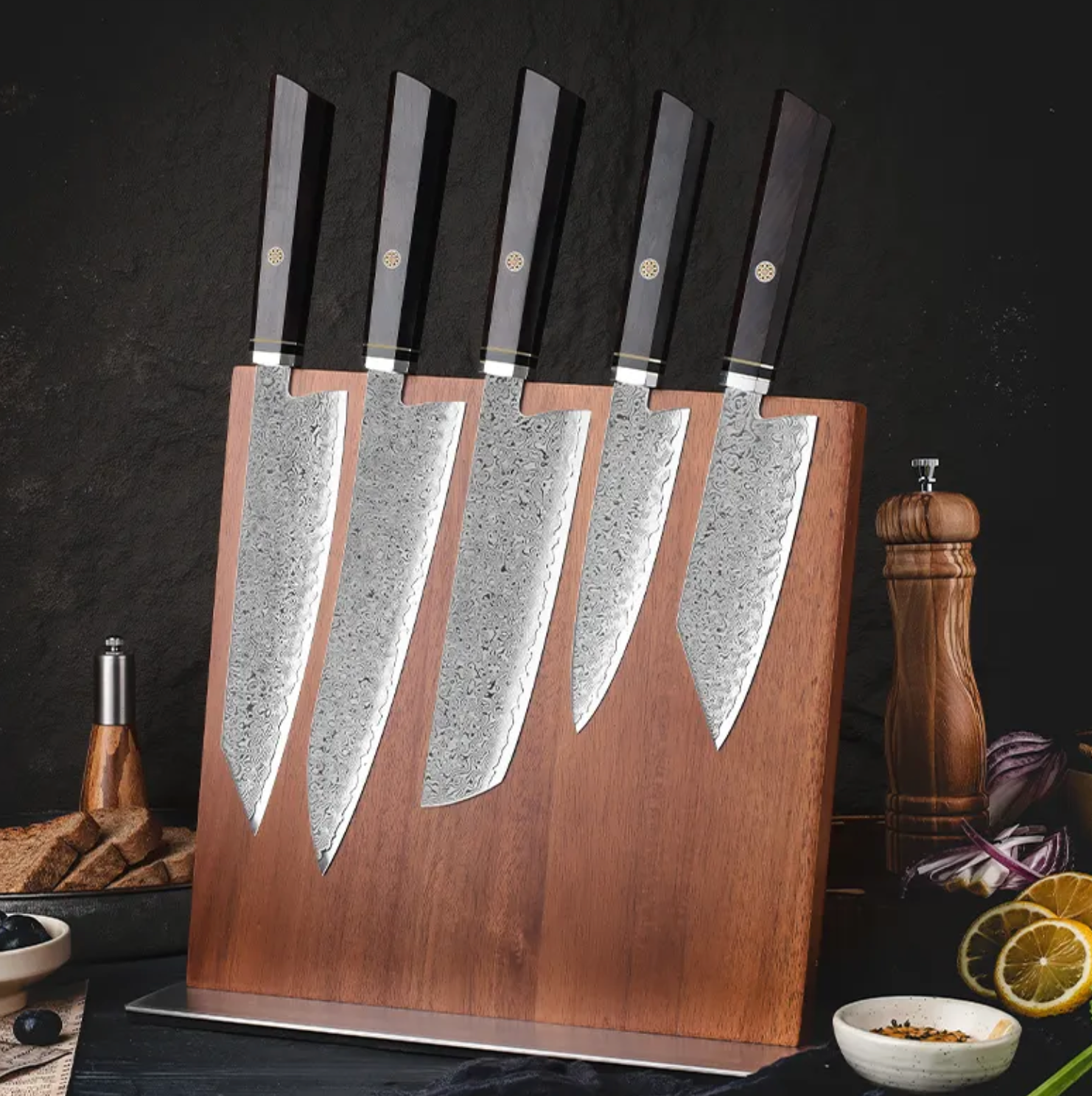 Tetsujin set of 6 Damascus kitchen knives