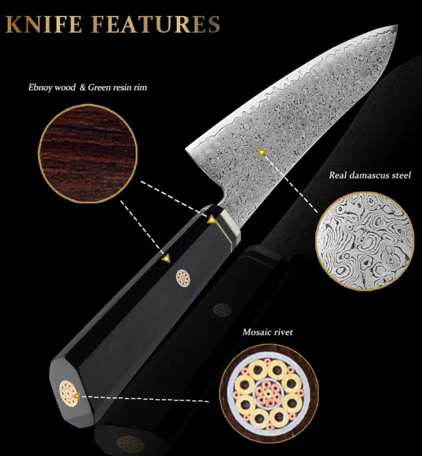 Tetsujin set of 6 Damascus kitchen knives