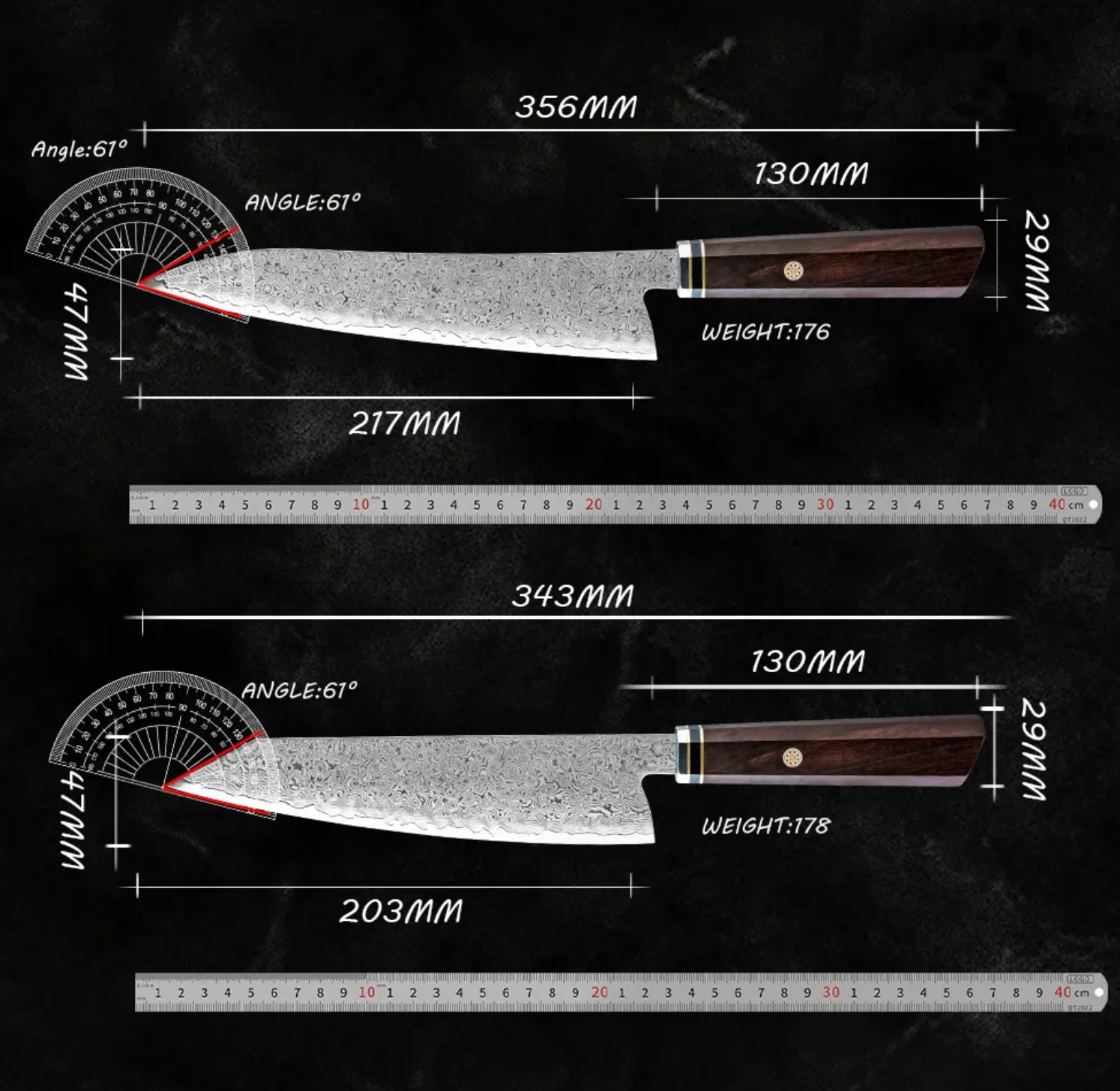 Tetsujin set of 6 Damascus kitchen knives