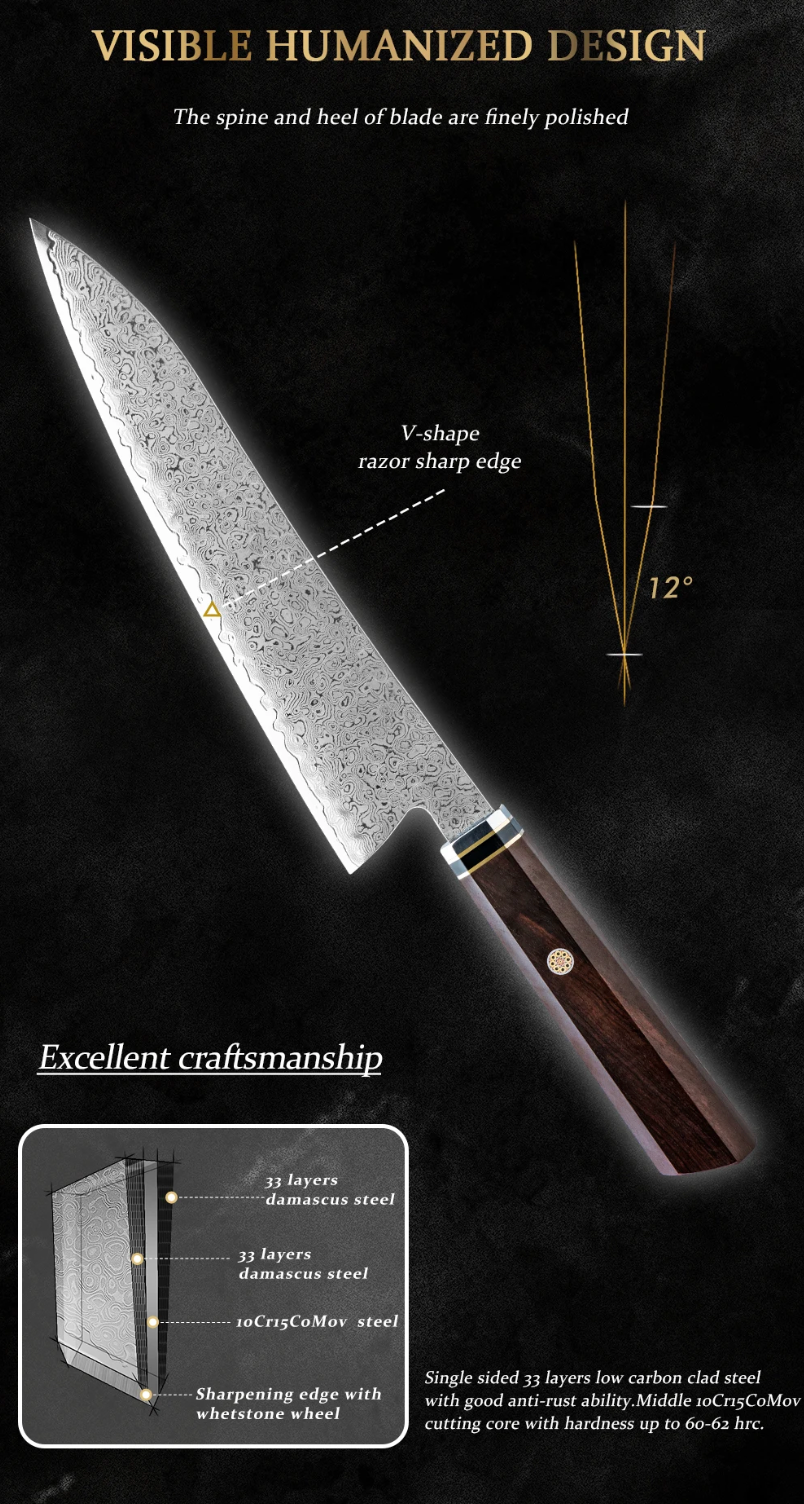 Tetsujin set of 6 Damascus kitchen knives