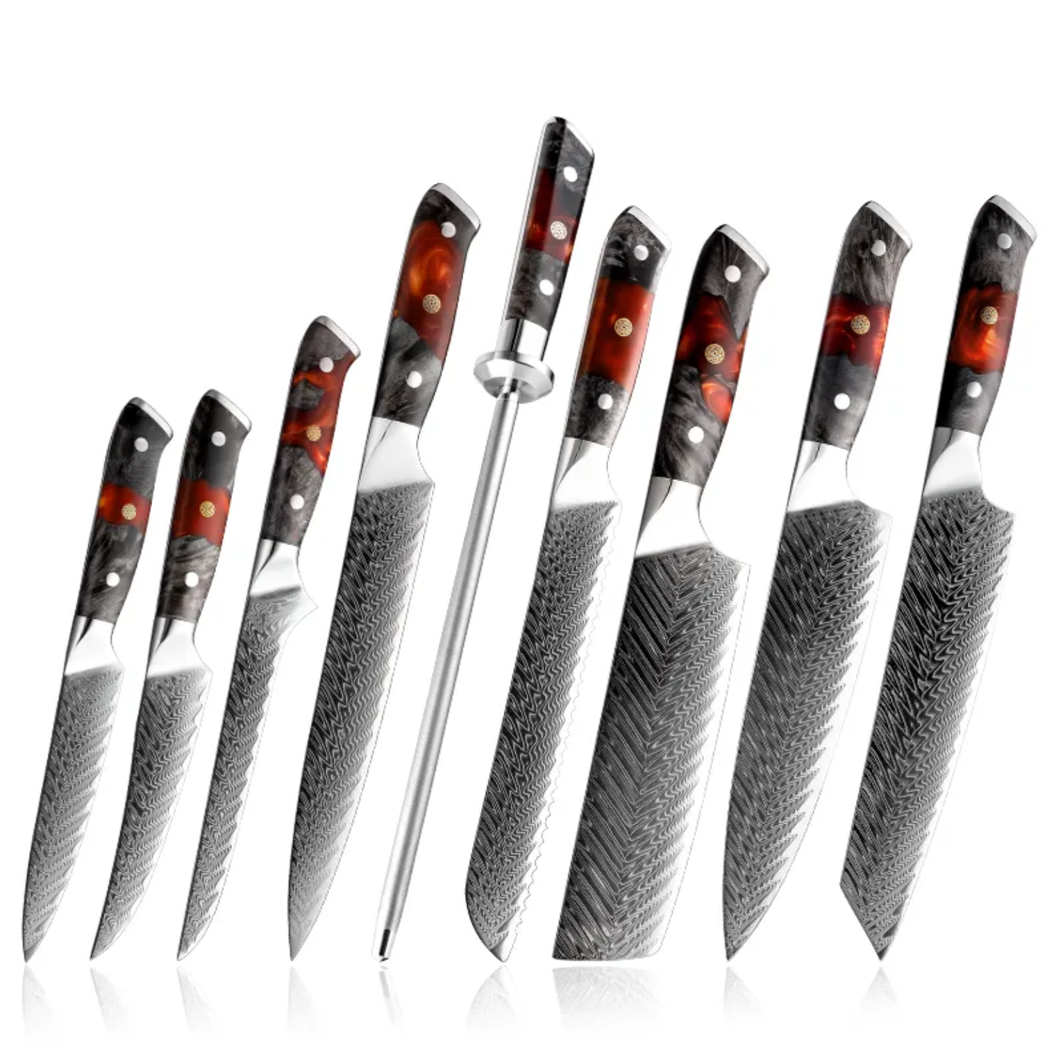 Kurogane Damascus kitchen knives set of 8 knives