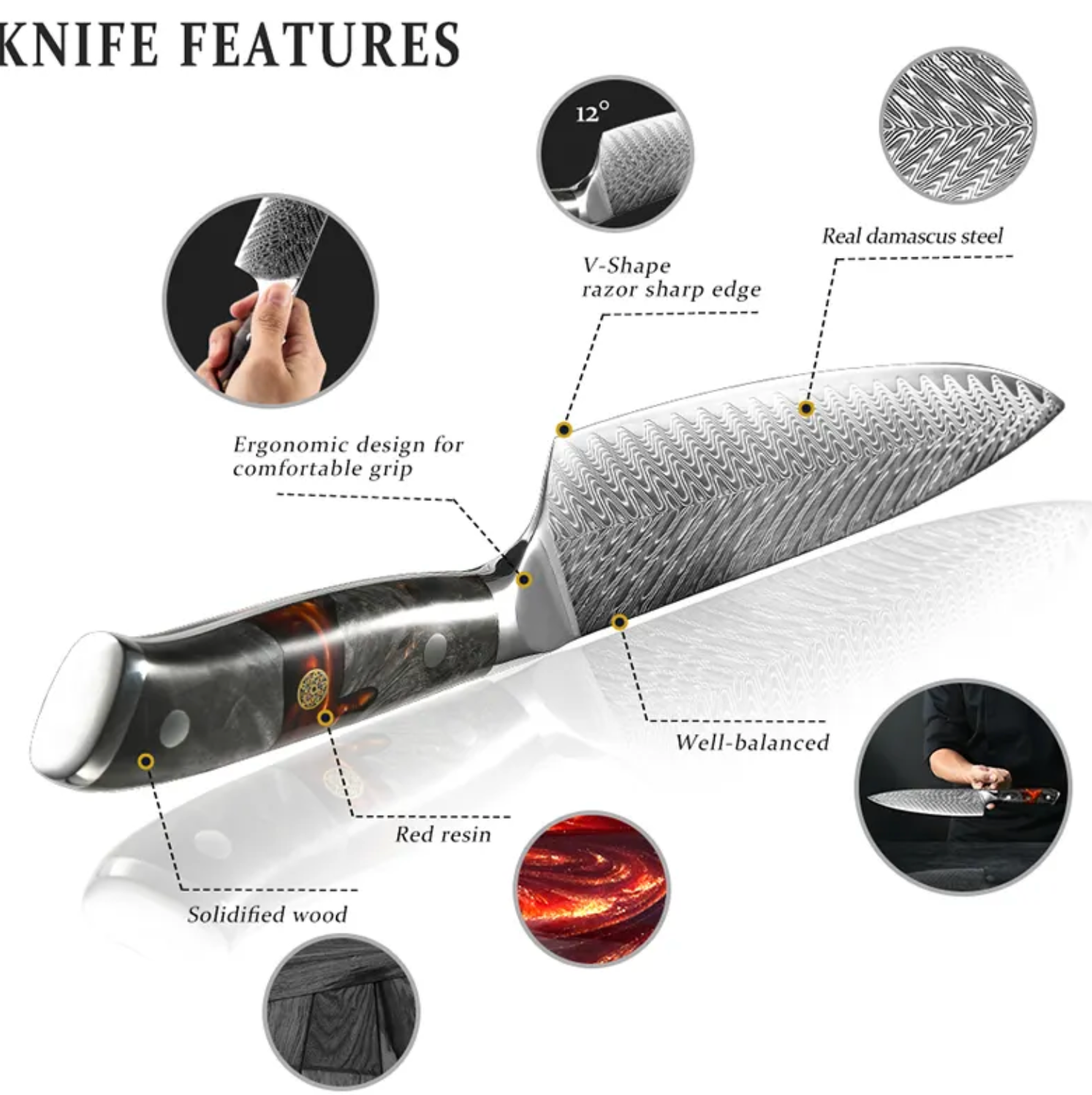 Kurogane Damascus kitchen knives set of 8 knives