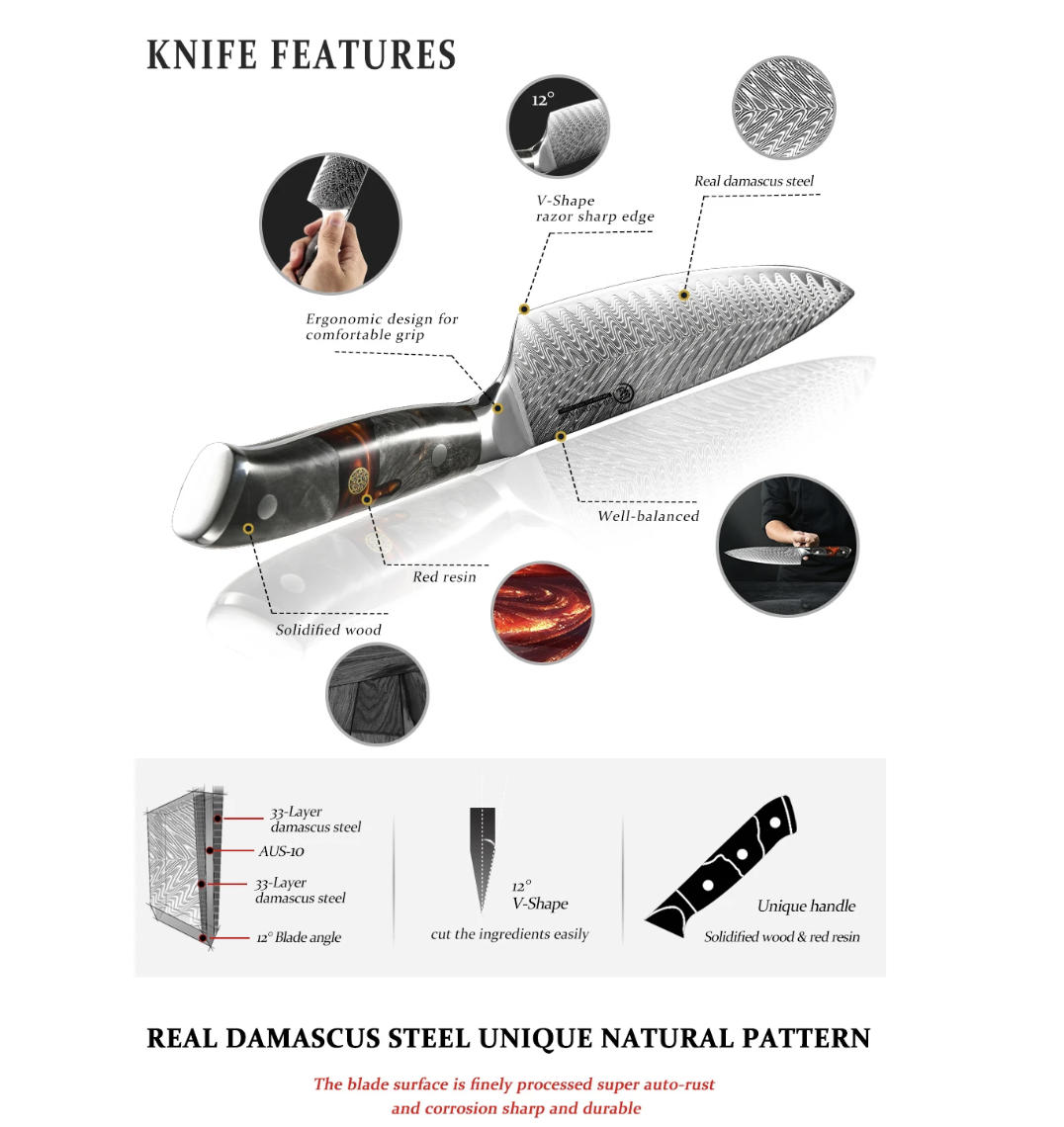 Kurogane Damascus kitchen knives set of 8 knives