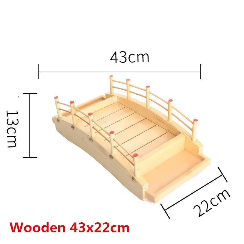 Japanese Wooden Wood Cuisine Sushi Bridge Boats Pine Creative Sushi Sashimi Plate Platter Sushi Tableware Decoration Ornament