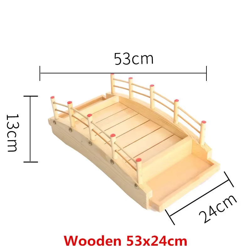 Japanese Wooden Wood Cuisine Sushi Bridge Boats Pine Creative Sushi Sashimi Plate Platter Sushi Tableware Decoration Ornament