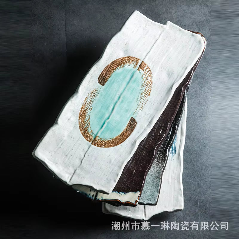 Large Ceramic Plates, Large Size Plates, Sushi Plates, Barbecue Wings Plates and Creative Rectangular Cumin Ribs Flat Plates