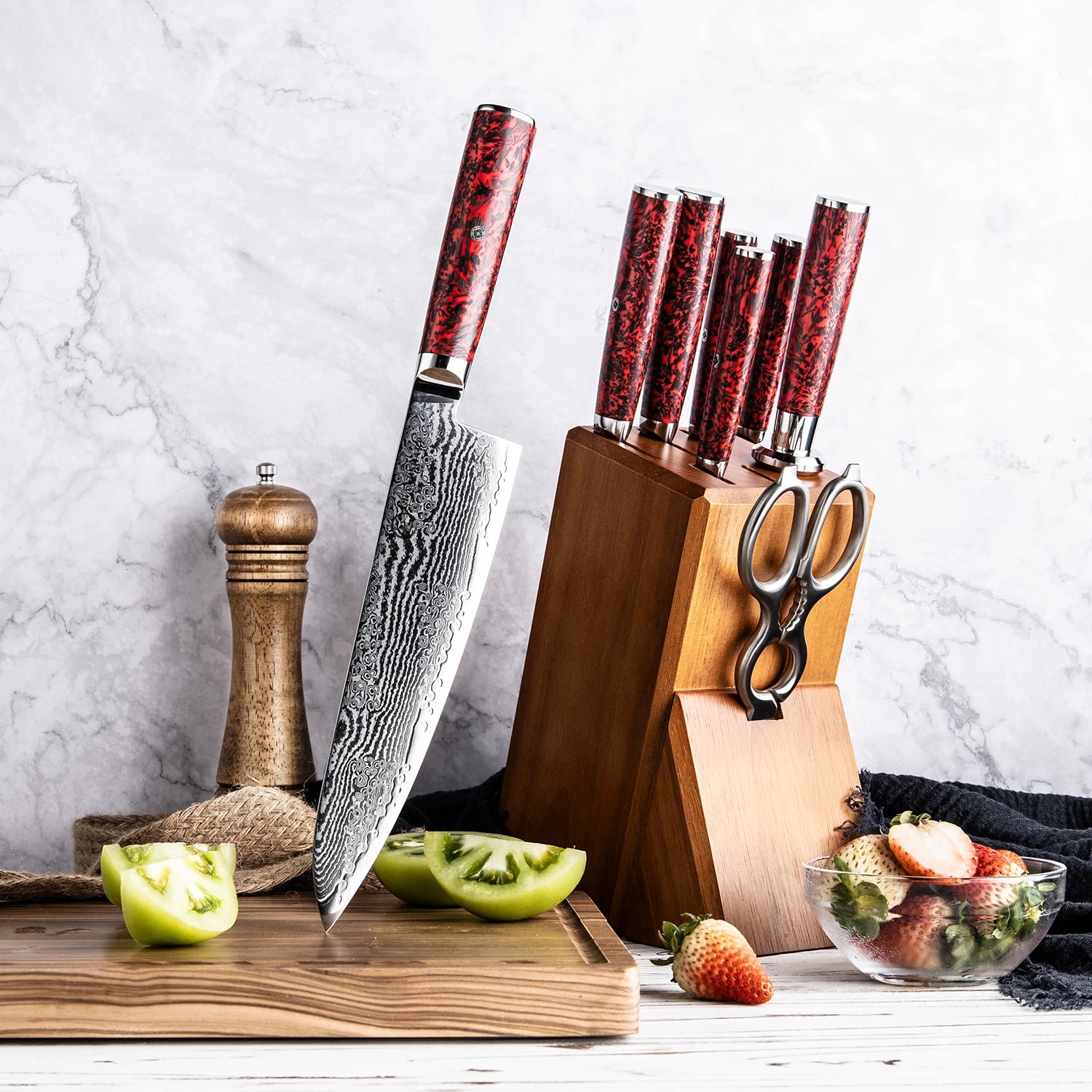 Kagero Damascus kitchen knives series