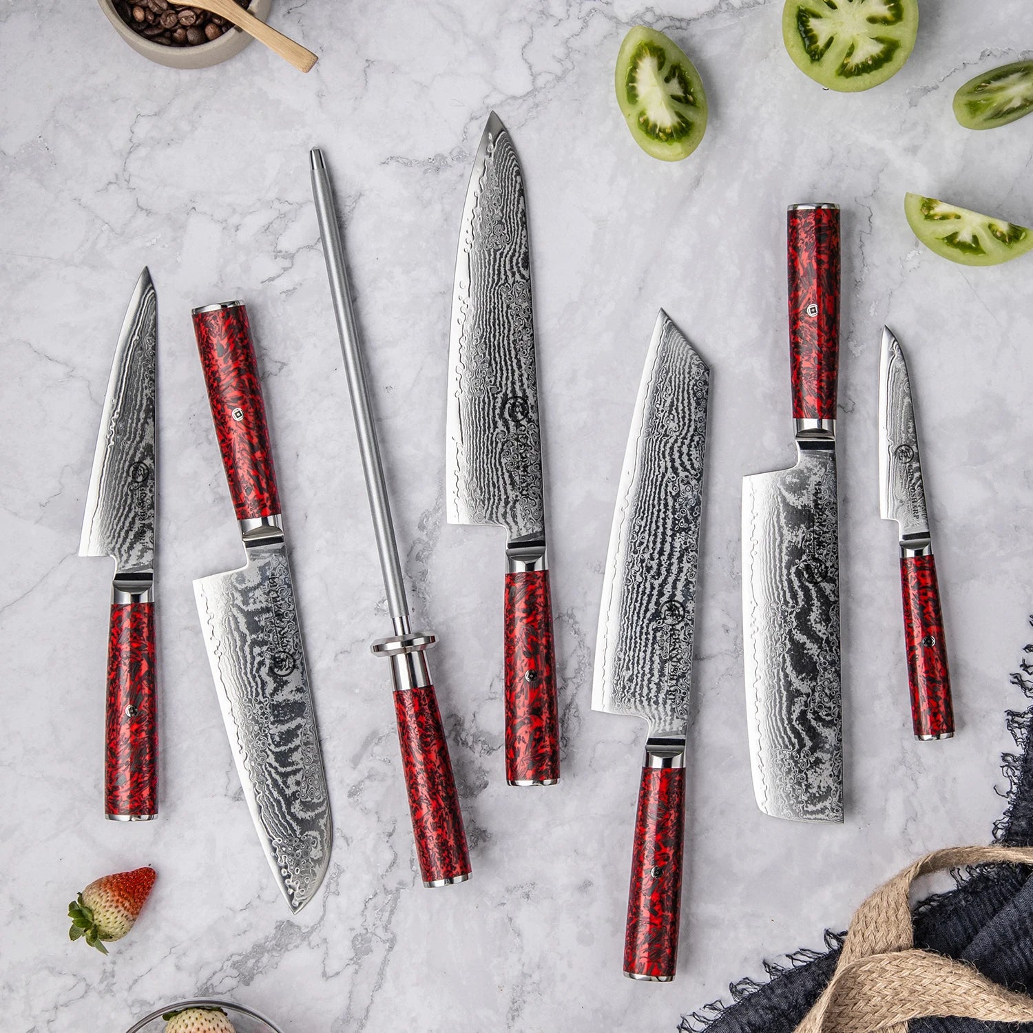 Kagero Damascus kitchen knives series
