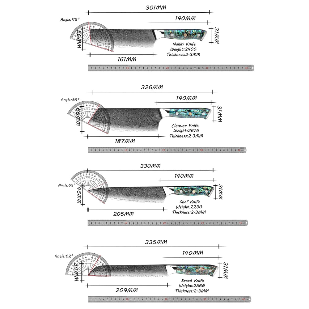 Mizukiri kitchen knives Damascus steel collection