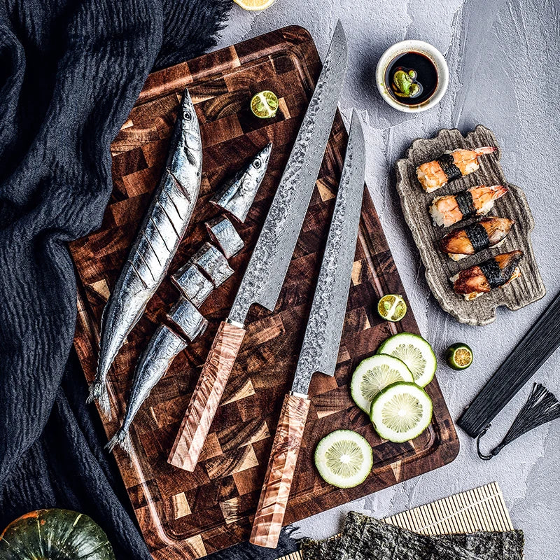 Kurosaki Yanagiba Damascus Steel Set - Professional 2-Piece Sushi Knife Collection