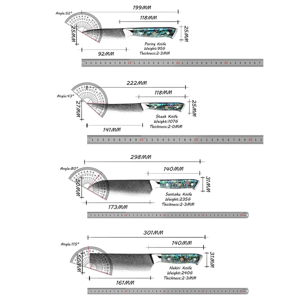 Mizukiri kitchen knives Damascus steel collection