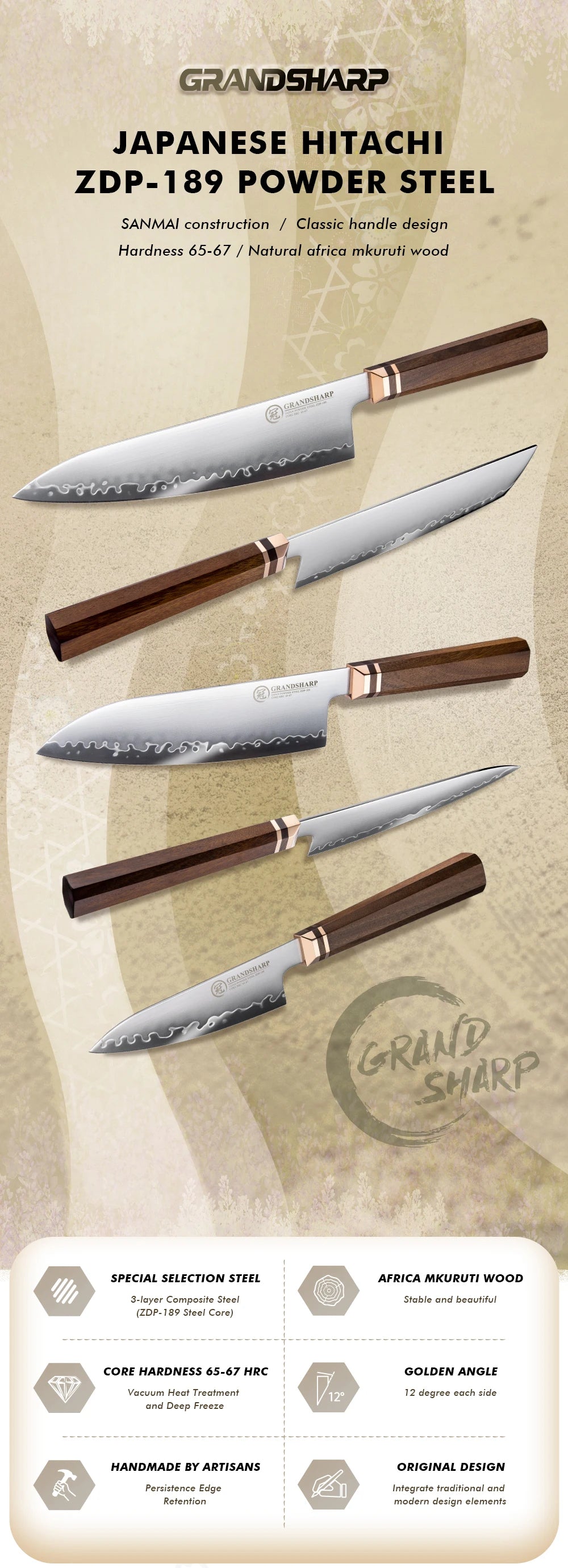 Nezhari Japanese Chef Knife Collection - Premium 6-Piece ZDP189 Steel Set