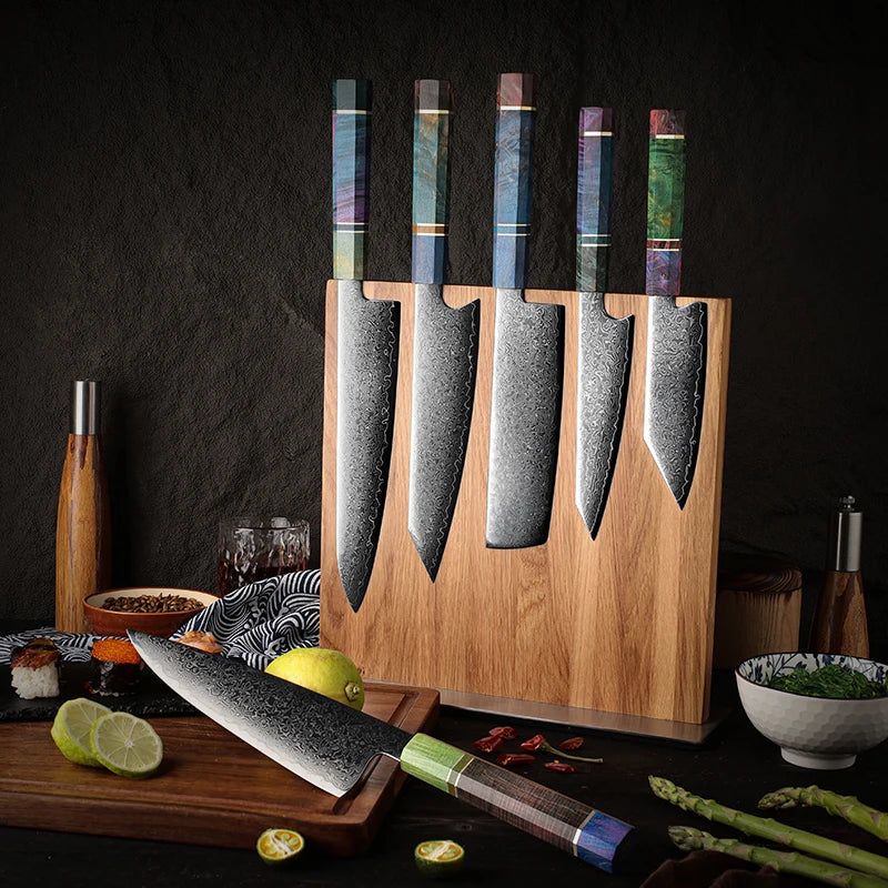 Hitoshi kitchen knives collection Damascus steel set of 6 kitchen knives