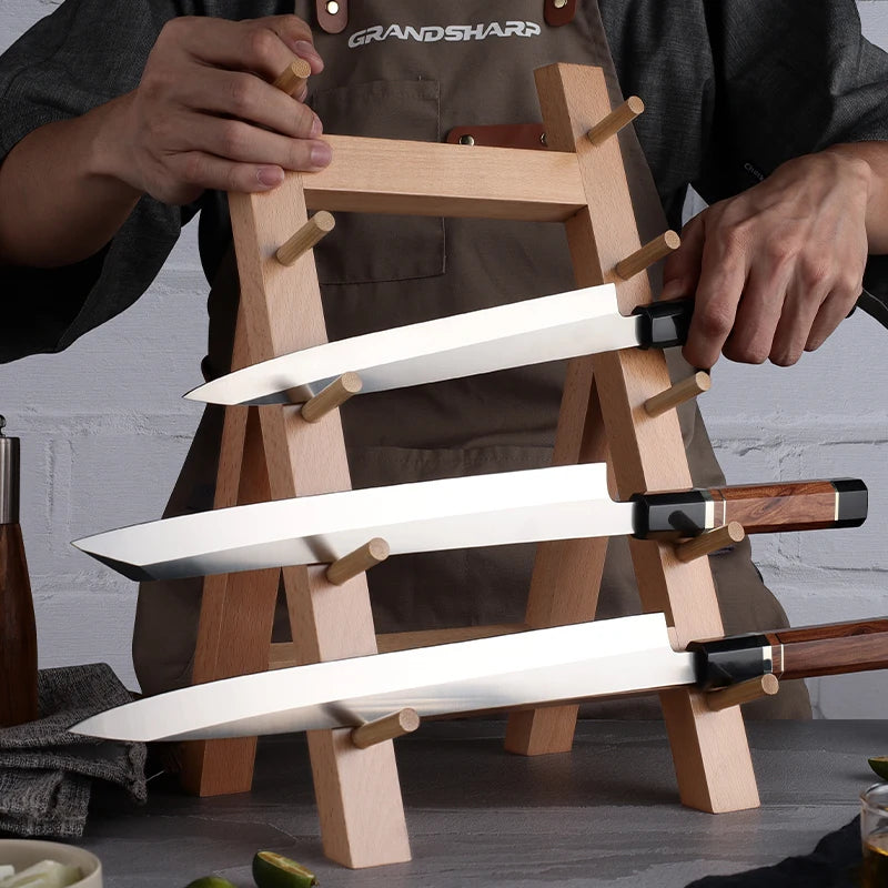 Japanese Kitchen Knife Holder Eco Friendly Natural Beech Wood 5Layers Splice Block Kitchen Knife Set Holder