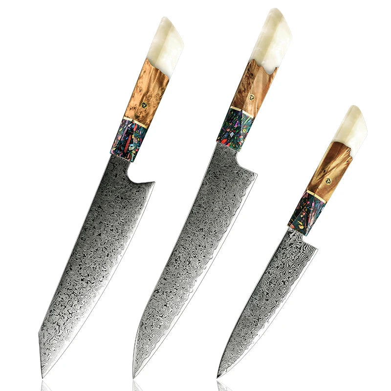 Katsumi knives collection white Damascus steel