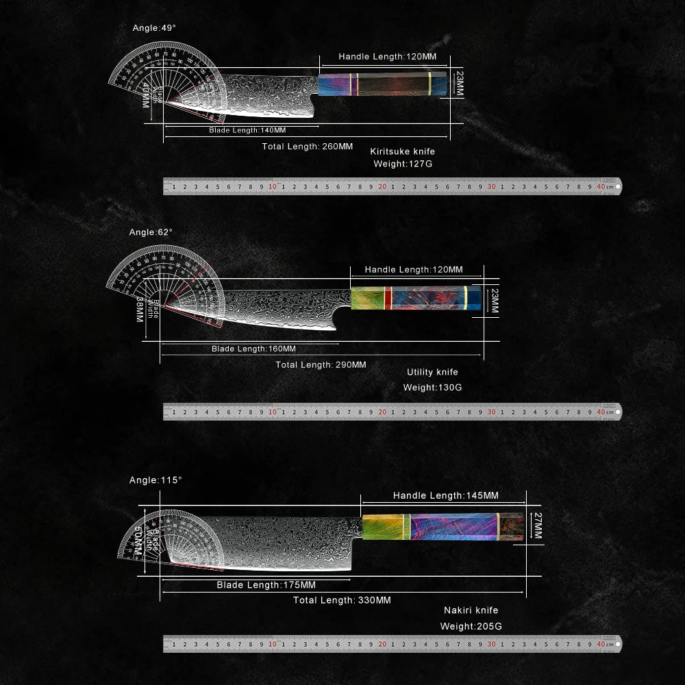 Hitoshi kitchen knives collection Damascus steel set of 6 kitchen knives