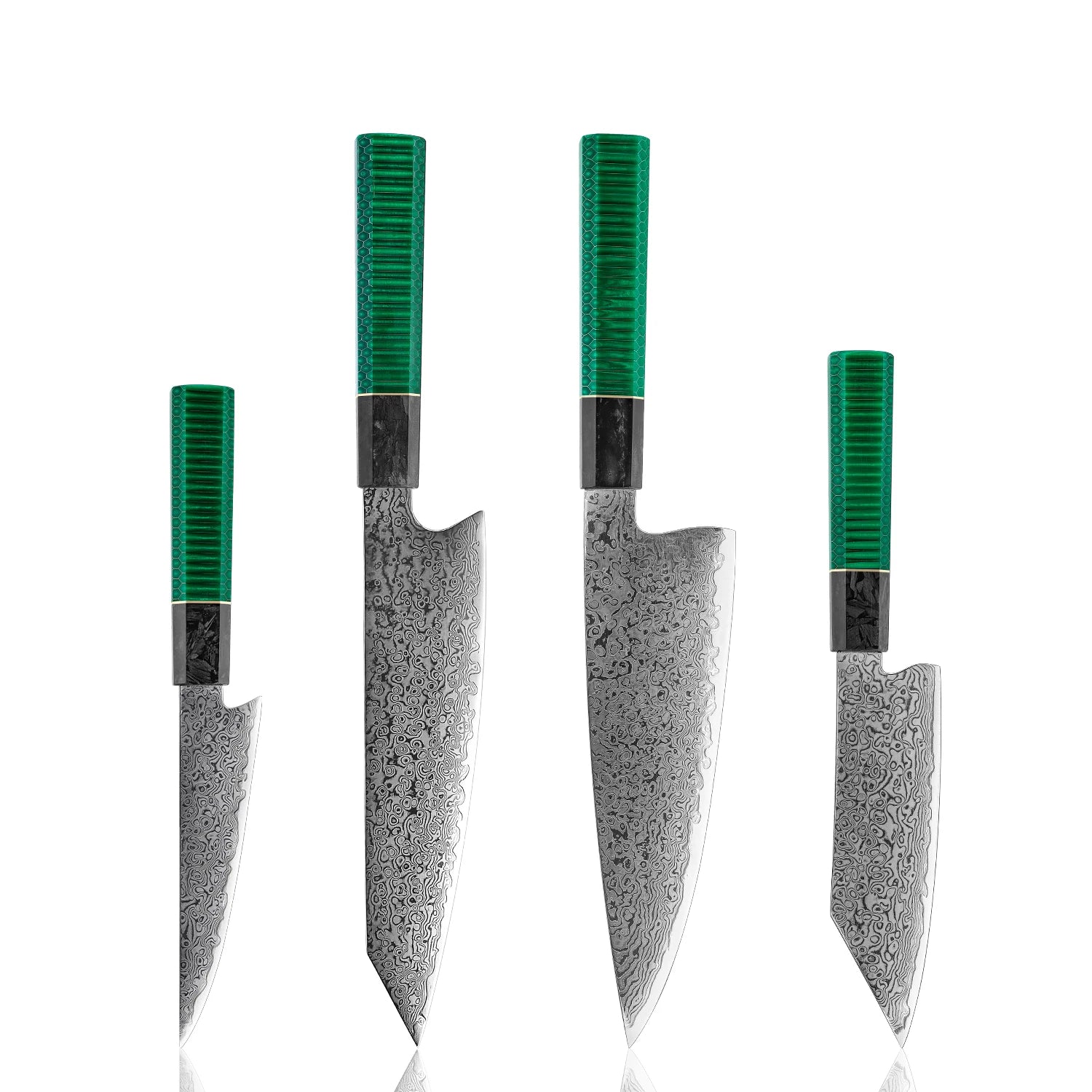 kiroshy Damascus 10cr15mov Steel Kitchen Knife Set with Resin & Aluminum Honeycomb Green Handle