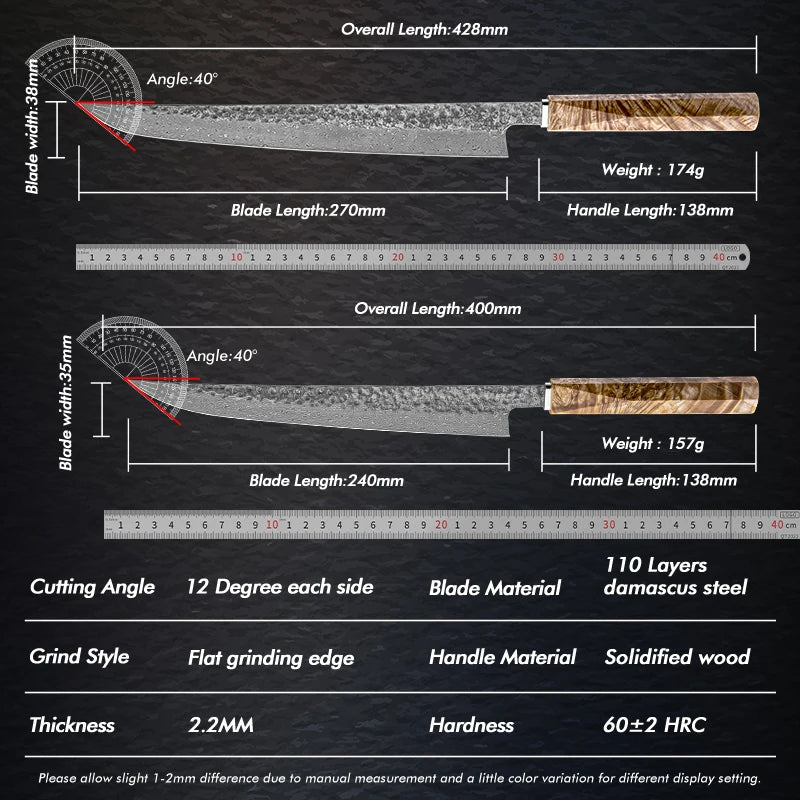 Kurosaki Yanagiba Damascus Steel Set - Professional 2-Piece Sushi Knife Collection