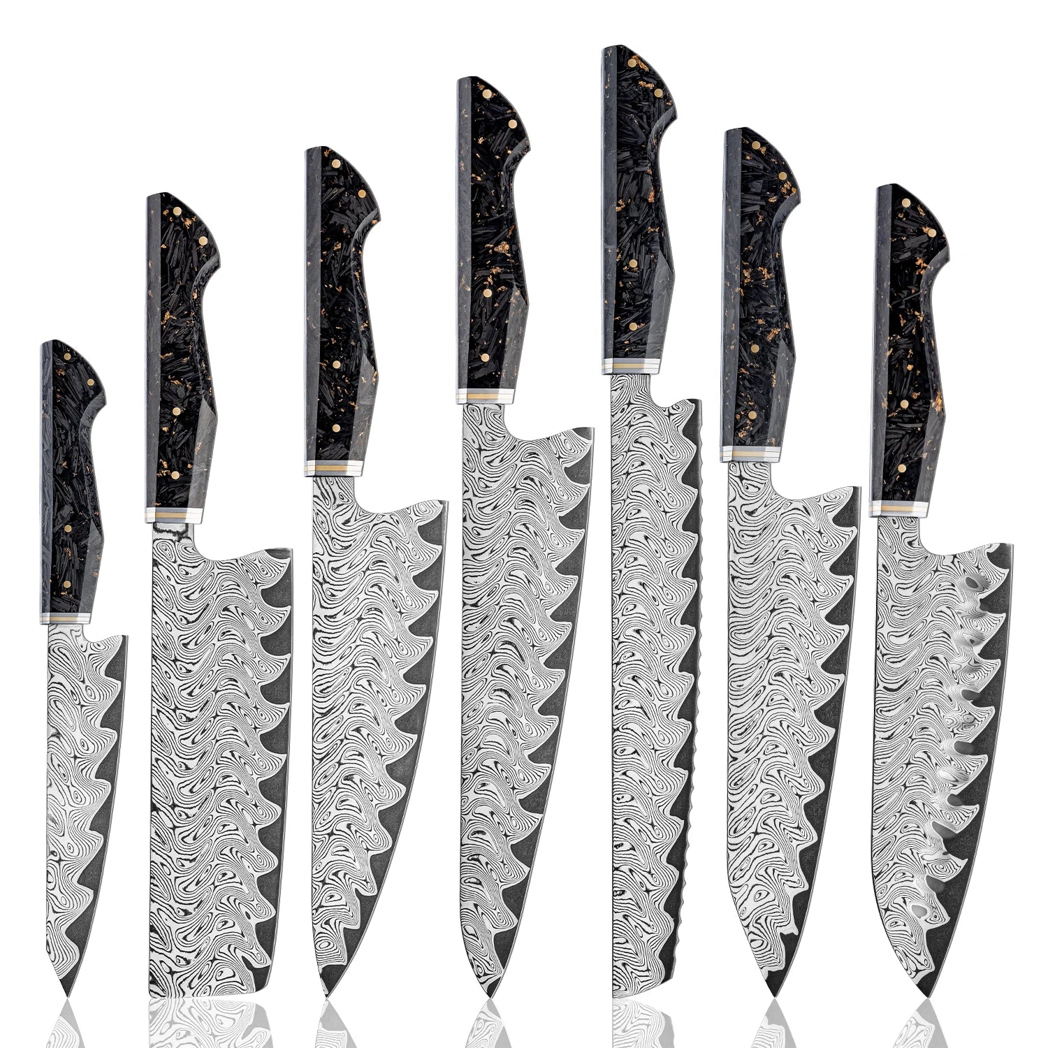 Kurogane Damascus Steel Kitchen Knife Series - Premium 7-Piece Professional Collection