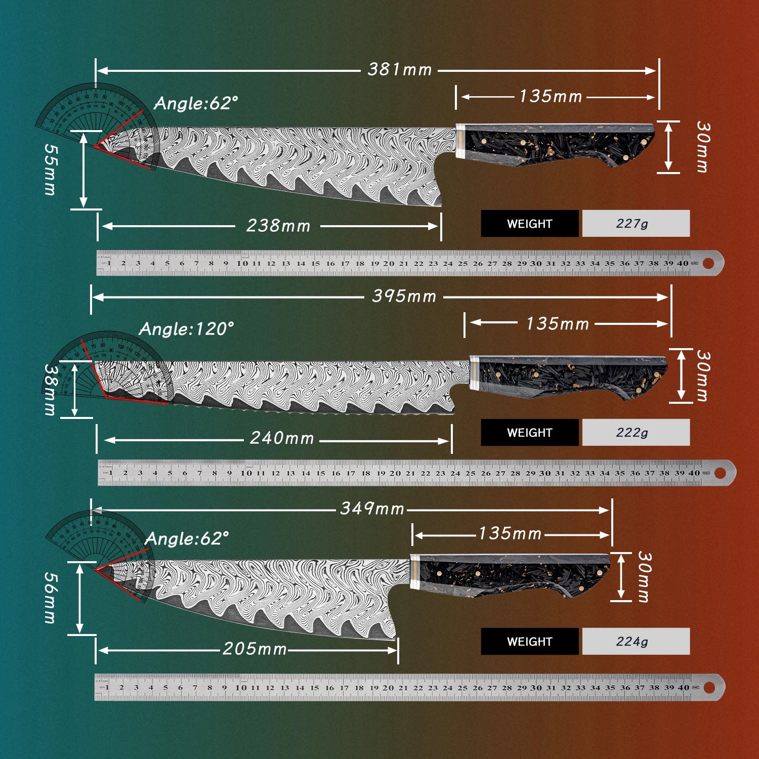 Kurogane Damascus Steel Kitchen Knife Series - Premium 7-Piece Professional Collection