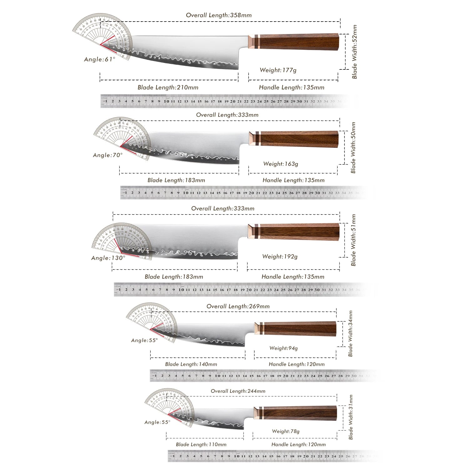 Akatsuki Japanese knives Damascus steel collection