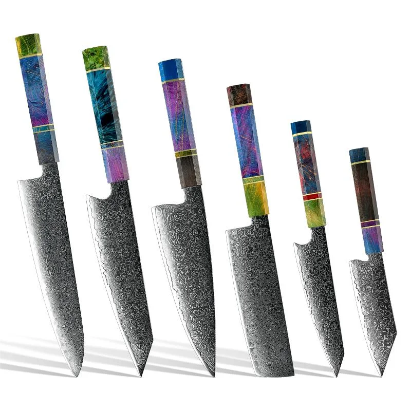 Hitoshi kitchen knives collection Damascus steel set of 6 kitchen knives