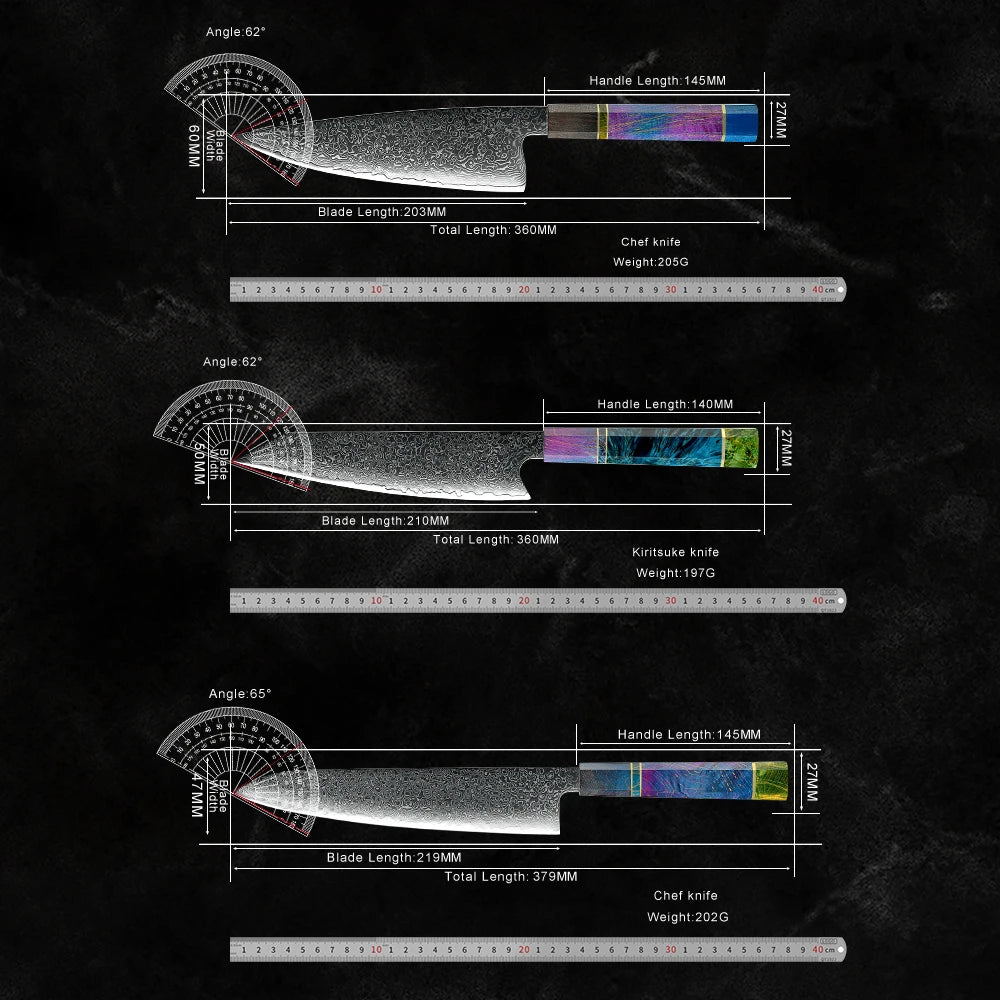 Hitoshi kitchen knives collection Damascus steel set of 6 kitchen knives