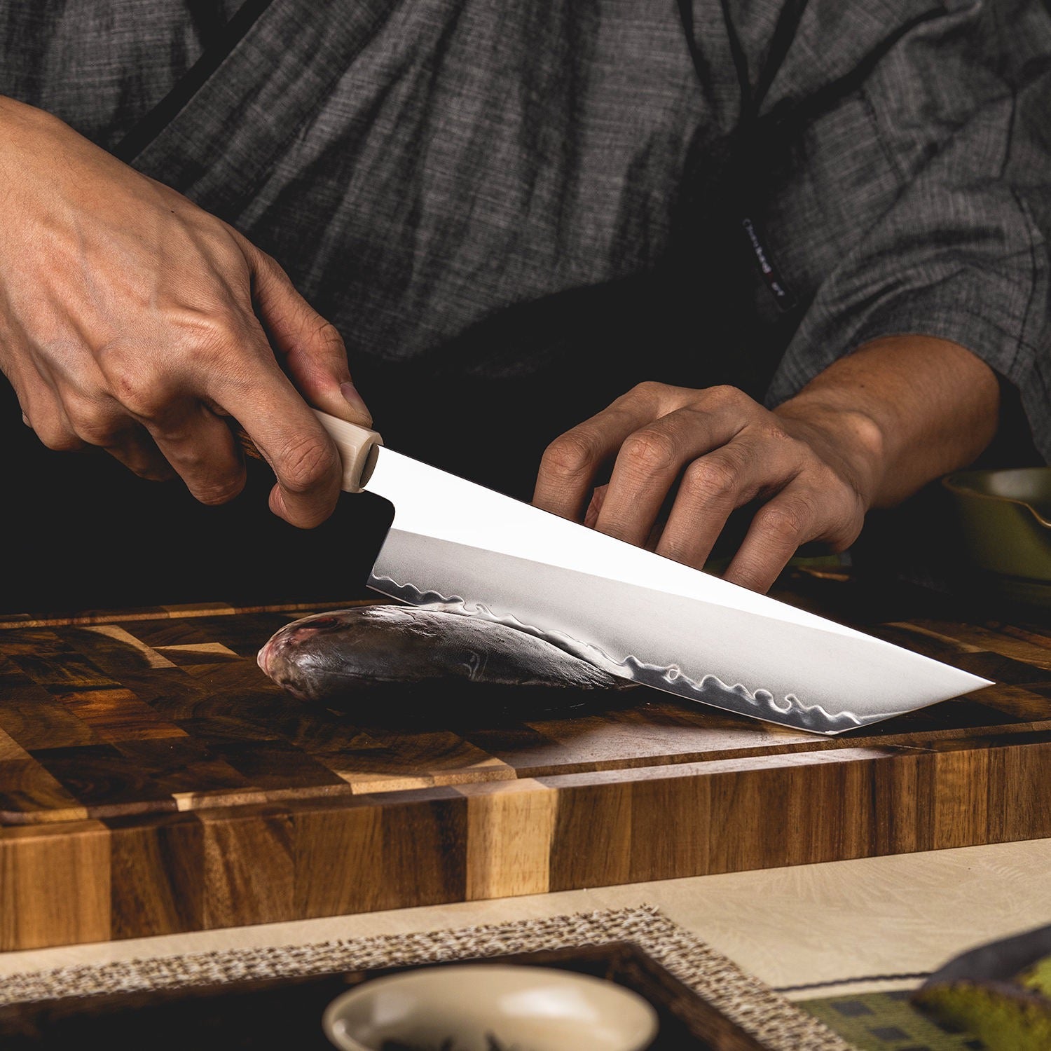 Inari Okami Sakimaru 200mm Damascus Steel Chef Knife - Mirror Polish Japanese Blade
