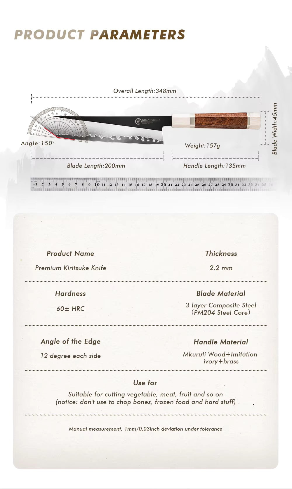 Inari Okami Sakimaru 200mm Damascus Steel Chef Knife - Mirror Polish Japanese Blade