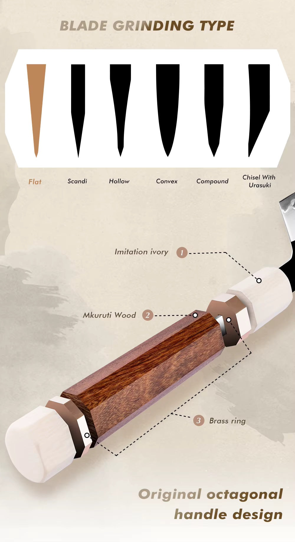 Inari Okami Nakiri 165mm High-Carbon Steel Vegetable Knife - Mirror Polish with Mkuruti Wood Handle