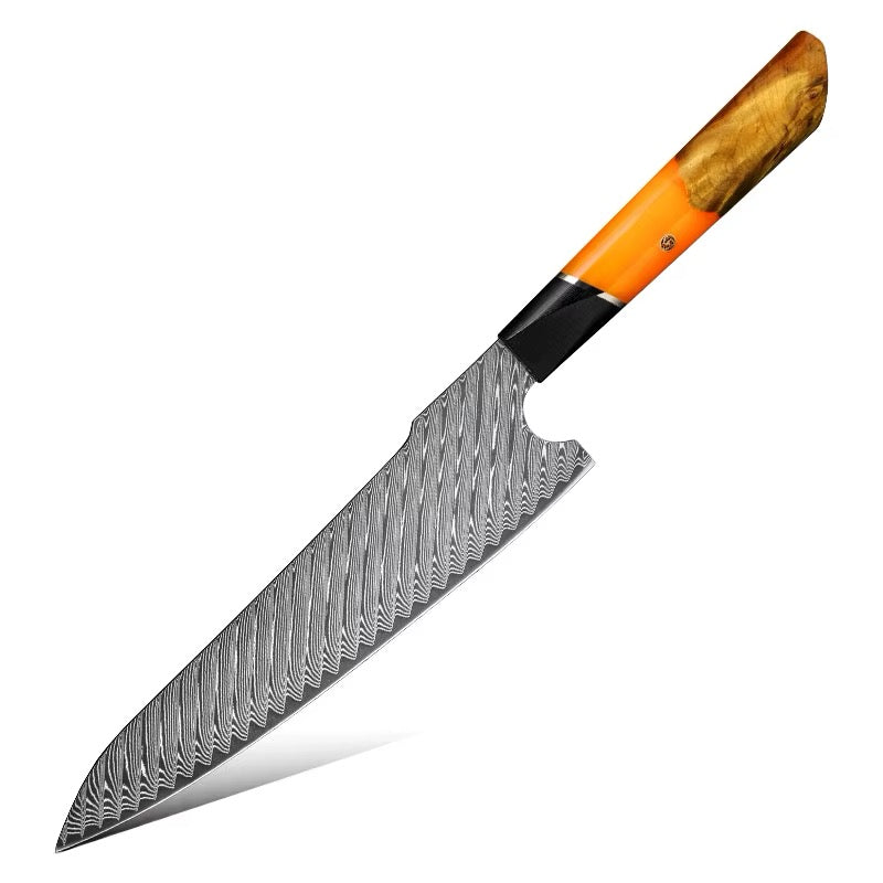 Hurakani Damascus Steel Knife Set 5 Piece | Wood Resin Handle Kitchen Knives