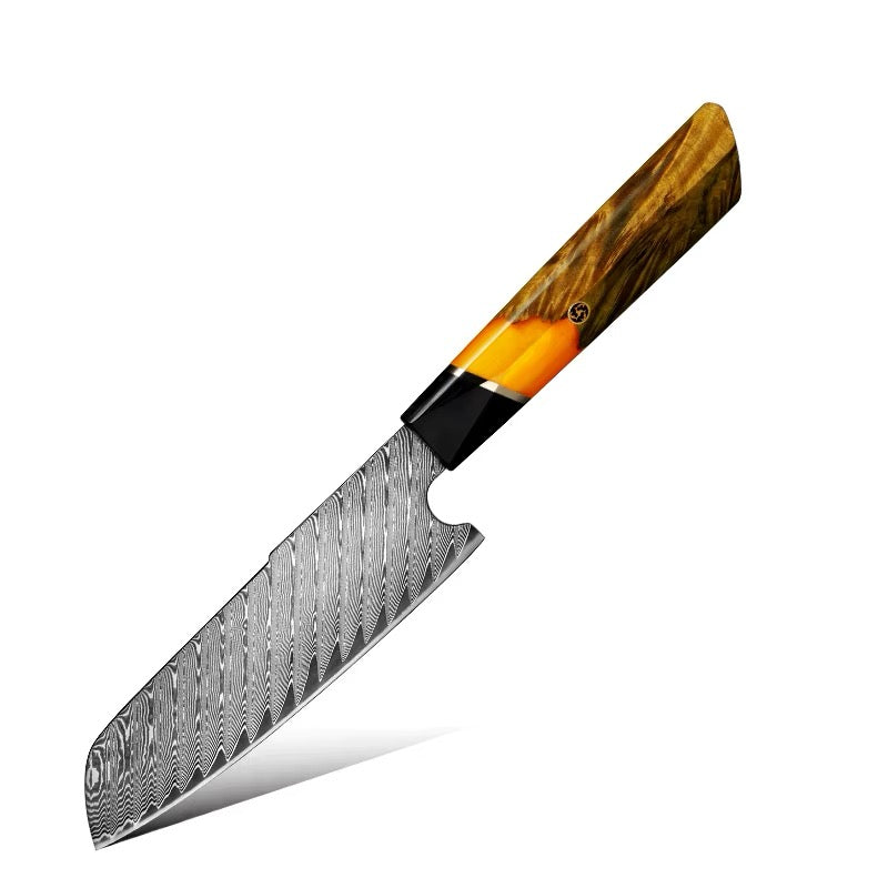Hurakani Damascus Steel Knife Set 5 Piece | Wood Resin Handle Kitchen Knives
