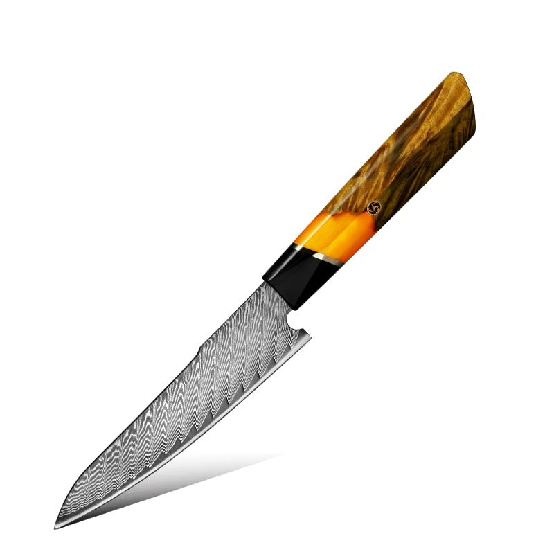 Hurakani Damascus Steel Knife Set 5 Piece | Wood Resin Handle Kitchen Knives