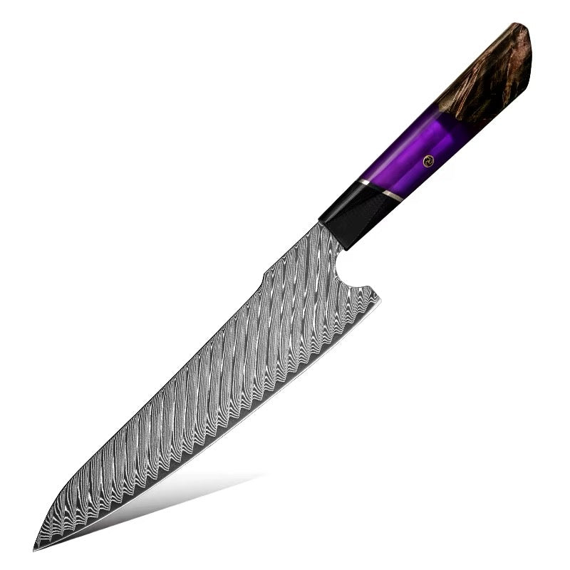 Hurakani Damascus Steel Knife Set 5 Piece | Wood Resin Handle Kitchen Knives