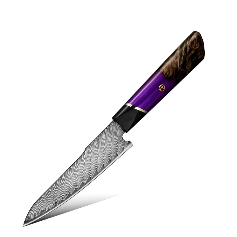 Hurakani Damascus Steel Knife Set 5 Piece | Wood Resin Handle Kitchen Knives