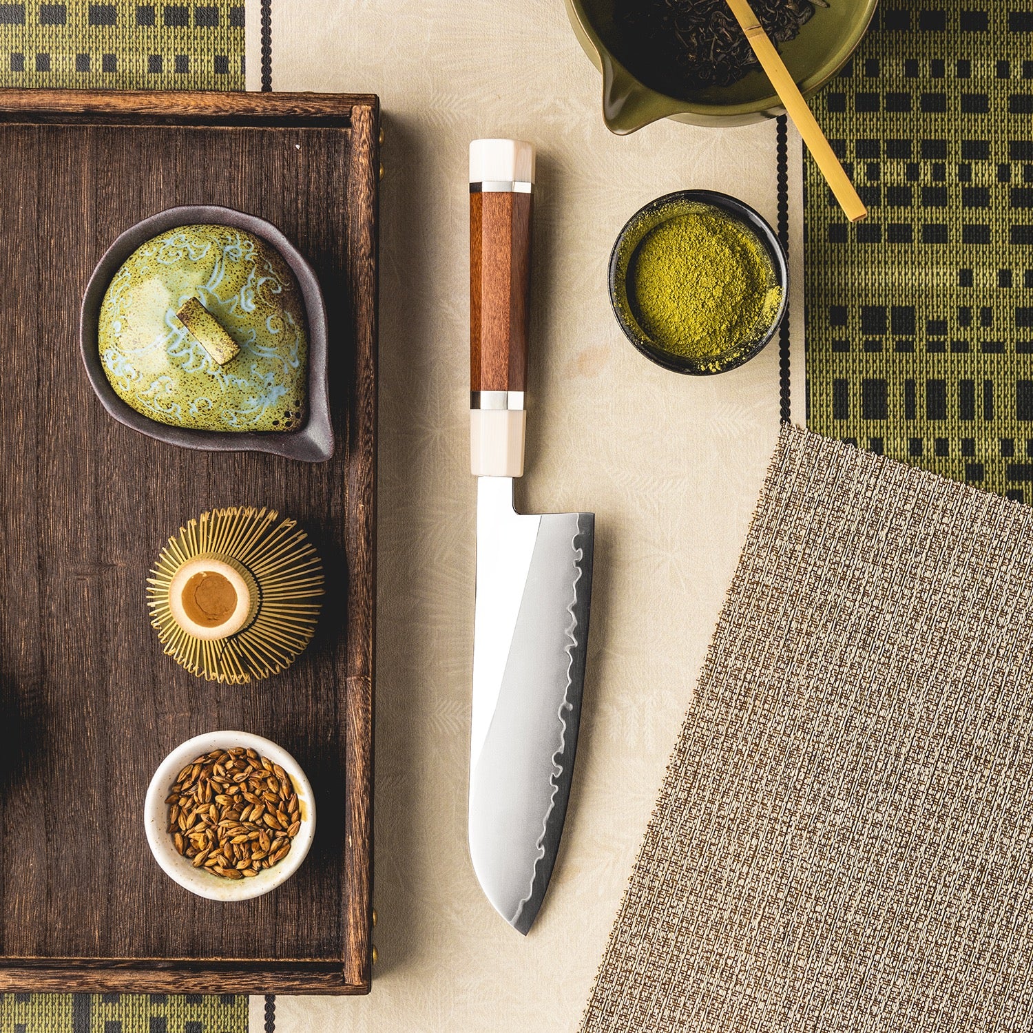 Inari Okami Santoku 175mm Damascus Steel Knife - Mirror Polish Japanese