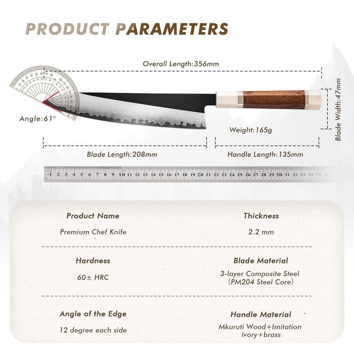 Inari Okami 208mm Chef Knife - High Carbon Steel Mirror Polish Japanese Kitchen Knife