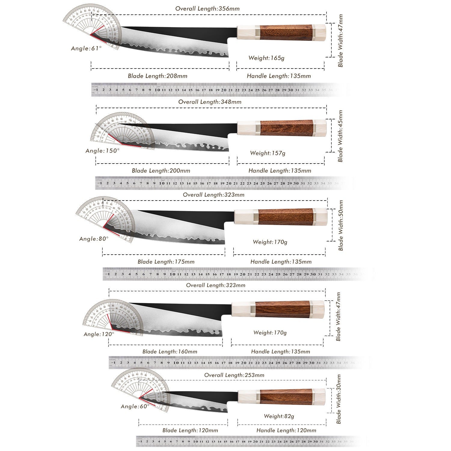 Inari Okami Professional Chef Knife Set - 5-Piece High mirror polish Steel Kitchen Knife Collection