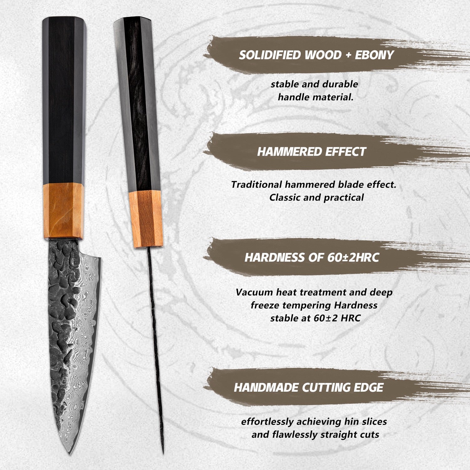 Akai 97mm Damascus Steel Utility Knife - Premium Paring Knife with Ebony Handle