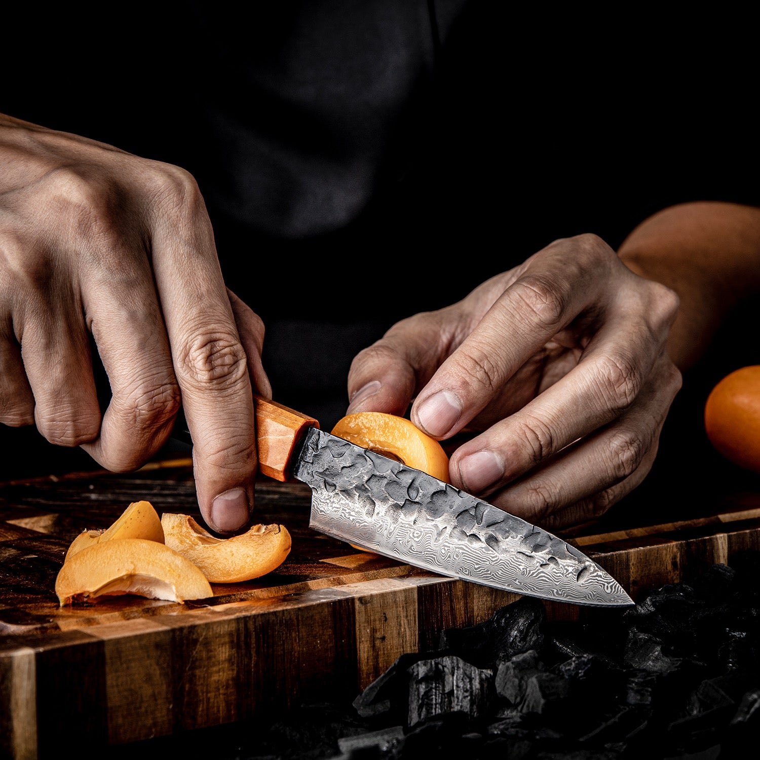 Akai 97mm Damascus Steel Utility Knife - Premium Paring Knife with Ebony Handle