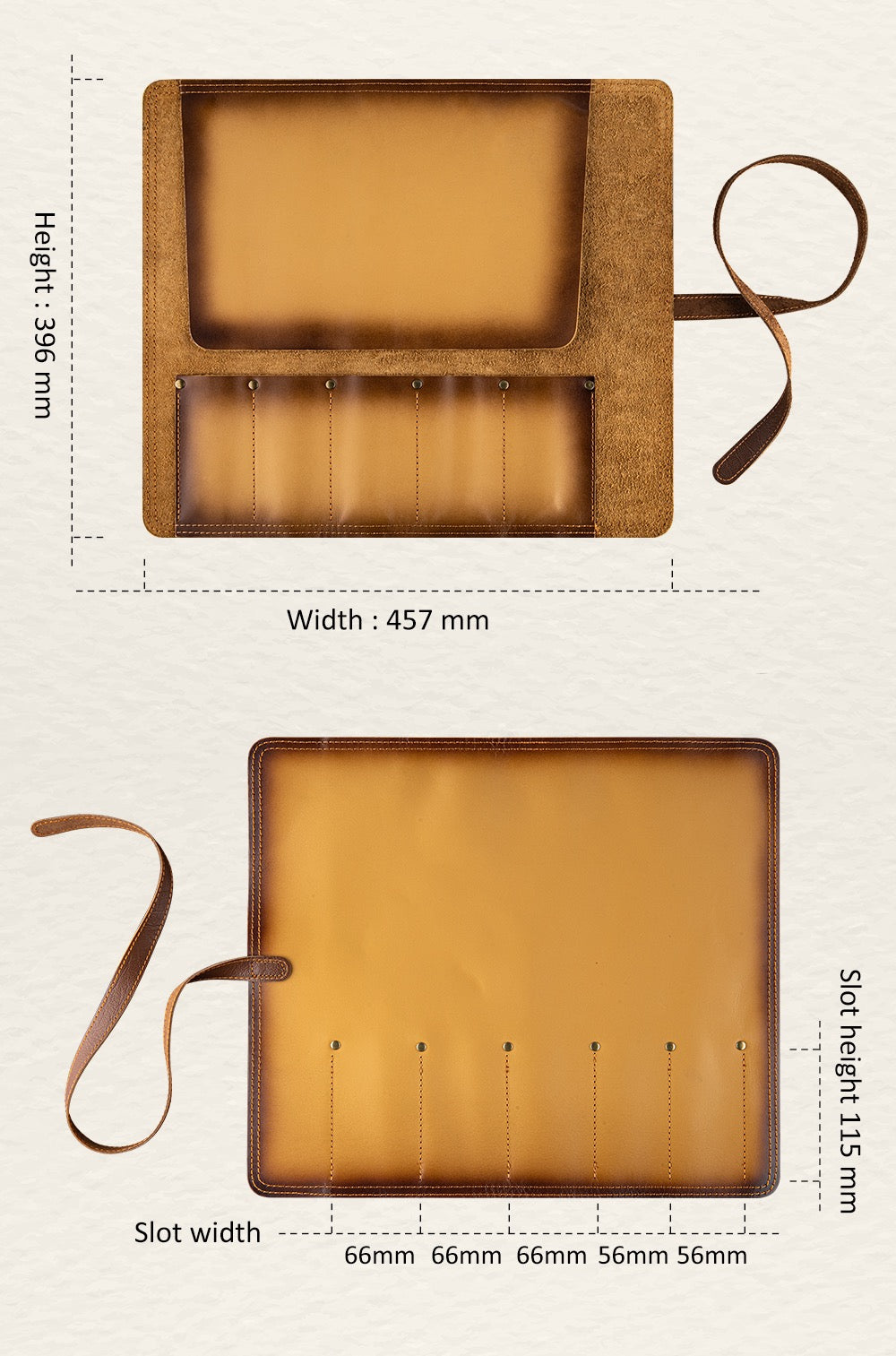 Premium Leather Knife Roll Bag - 5-Slot Chef Knife Storage Case in Genuine Brown Cowhide