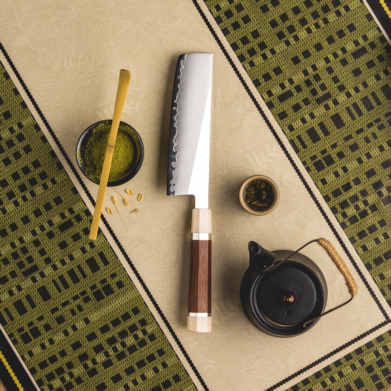 Inari Okami Nakiri 165mm High-Carbon Steel Vegetable Knife - Mirror Polish with Mkuruti Wood Handle