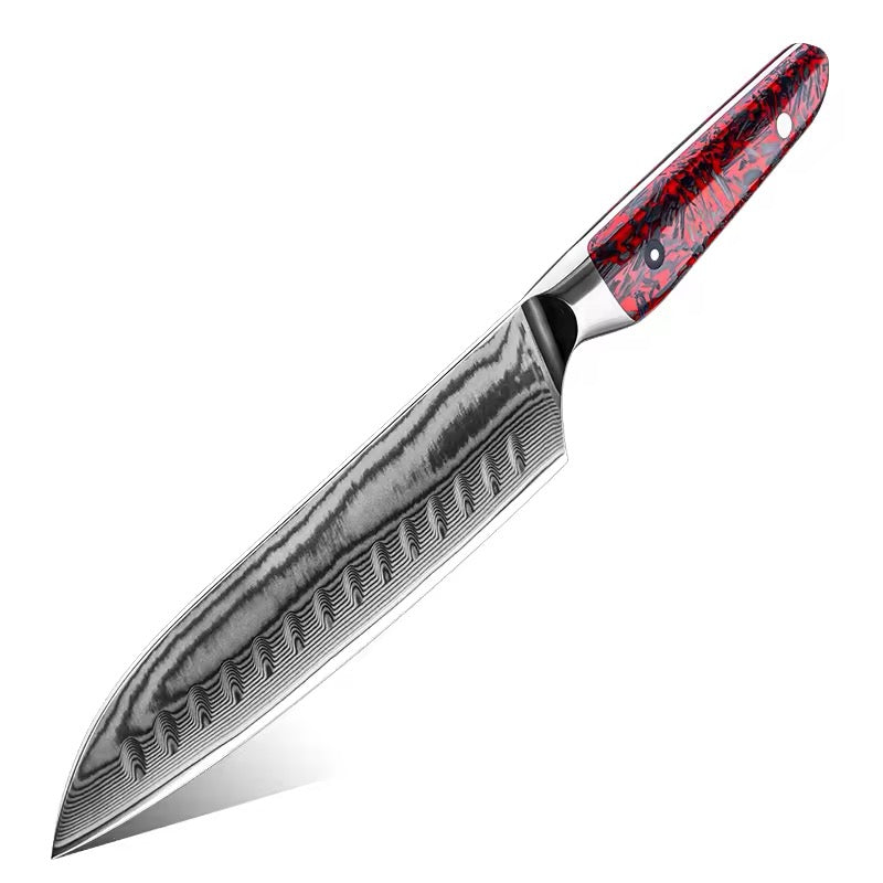 Kagero 2.0 Red Carbon Fiber Kitchen Knives - Damascus Steel Knife Set 5 Piece