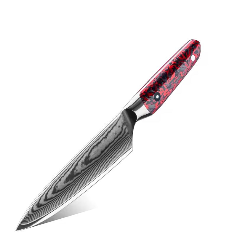 Kagero 2.0 Red Carbon Fiber Kitchen Knives - Damascus Steel Knife Set 5 Piece