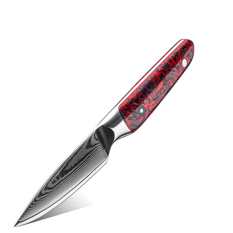 Kagero 2.0 Red Carbon Fiber Kitchen Knives - Damascus Steel Knife Set 5 Piece