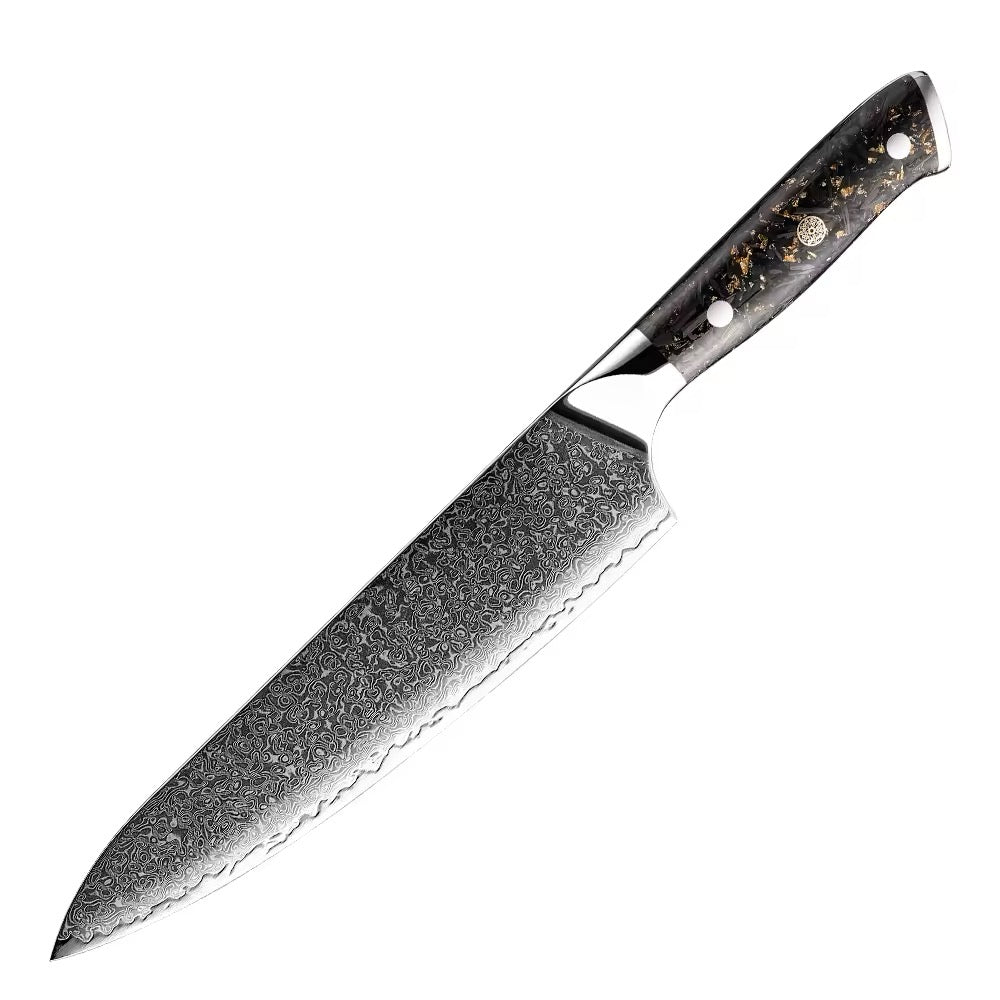 Damascus Steel Knife Set 15 Piece - Gold Blossom Black Carbon Fiber Kitchen Knives