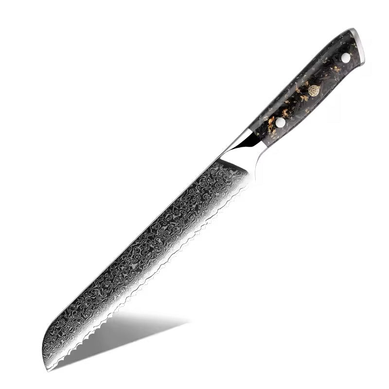 Damascus Steel Knife Set 15 Piece - Gold Blossom Black Carbon Fiber Kitchen Knives
