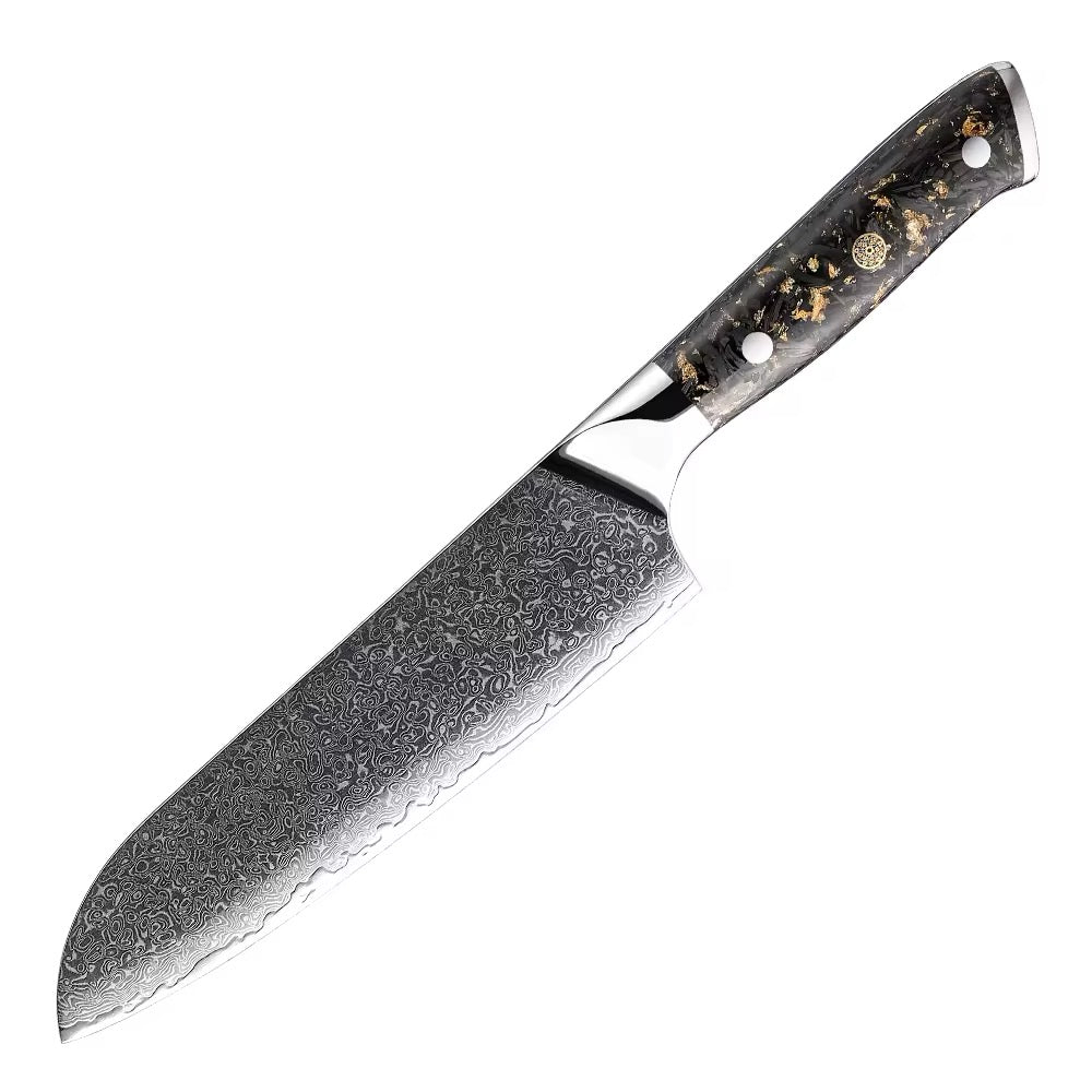Damascus Steel Knife Set 15 Piece - Gold Blossom Black Carbon Fiber Kitchen Knives