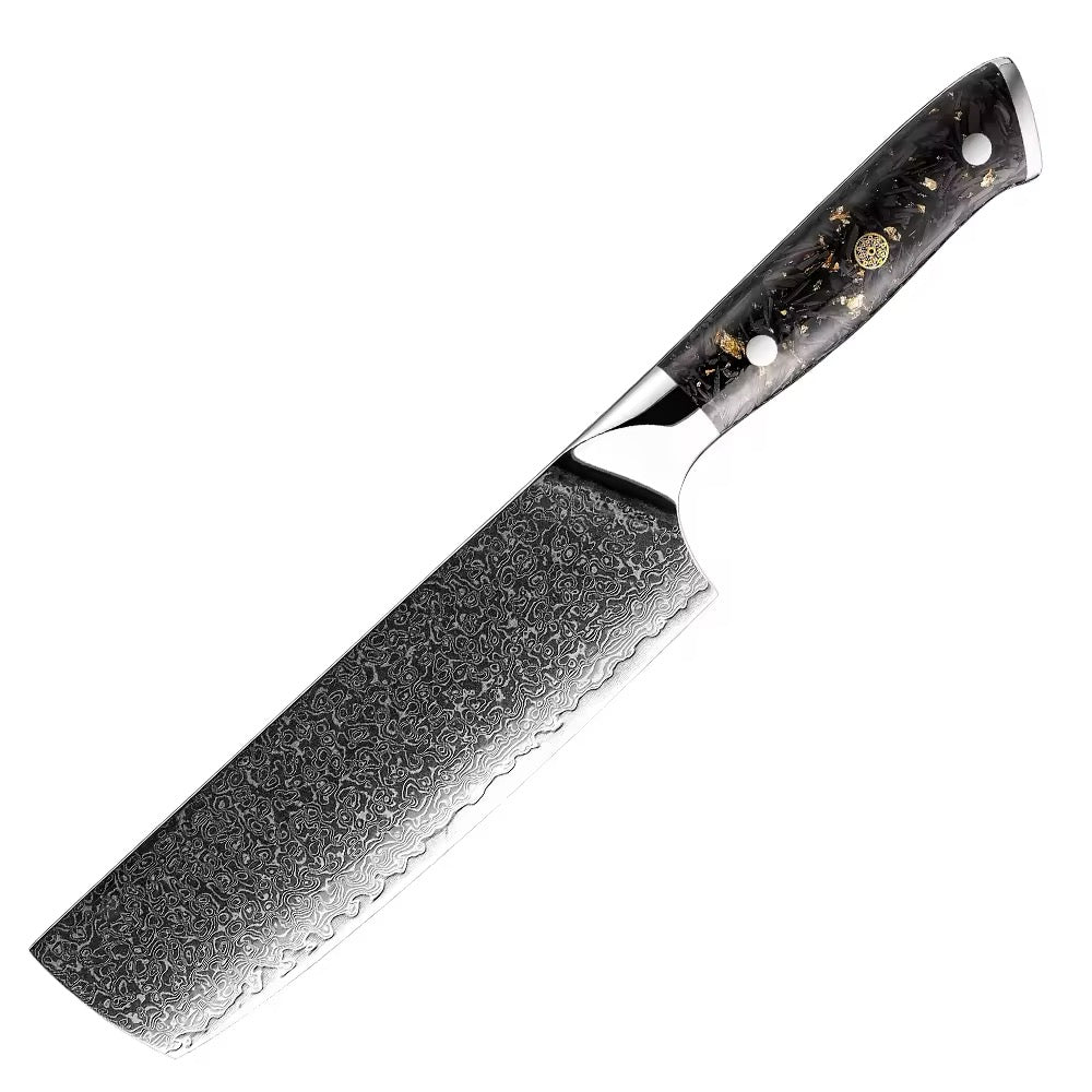 Damascus Steel Knife Set 15 Piece - Gold Blossom Black Carbon Fiber Kitchen Knives