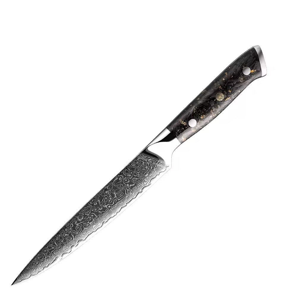 Damascus Steel Knife Set 15 Piece - Gold Blossom Black Carbon Fiber Kitchen Knives